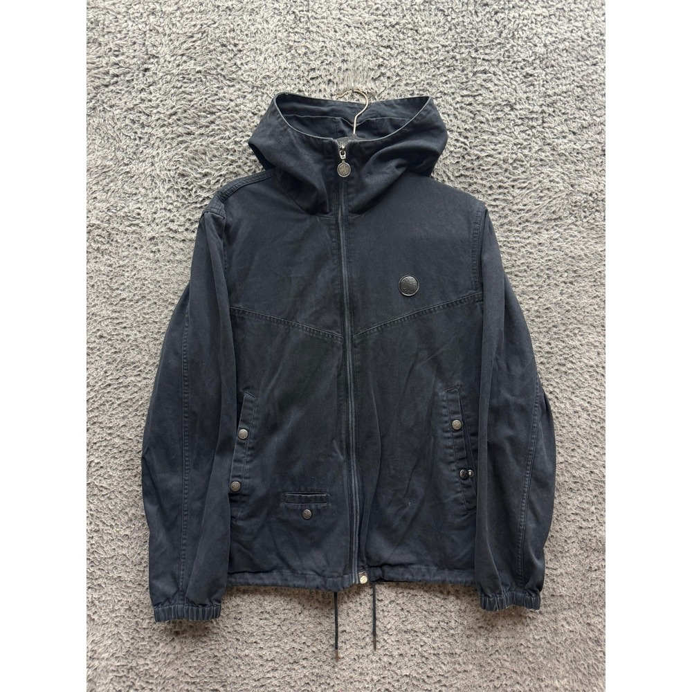 Pretty Green Cotton High Neck Full Zip Hooded Jacket Black Mens Size S